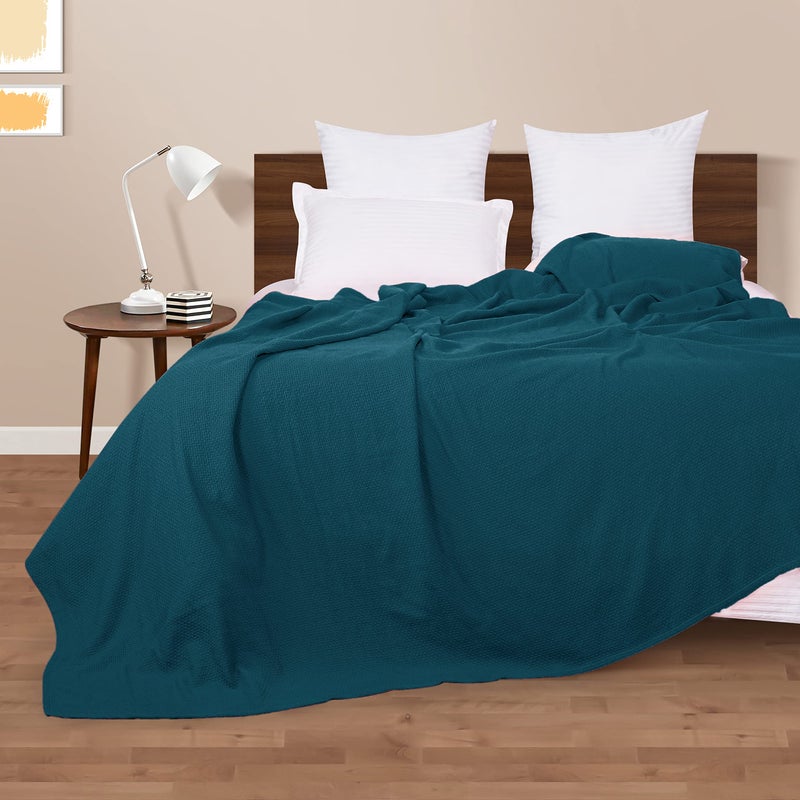 BOUTIQUO 100% Cotton Bed Blanket  Breathable Thermal Blanket Twin Size  Soft Honeycomb Waffle Blanket 60""x90""  Cotton Bed Blanket  Perfect for Layering Any Bed for All Season  Teal - Image 4